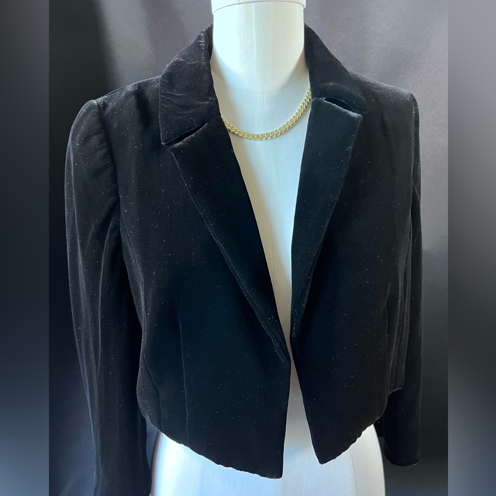 VTG 80s CROPPED Jacket Carmen Marc Valvo Velvet Silk FEMME Black 8